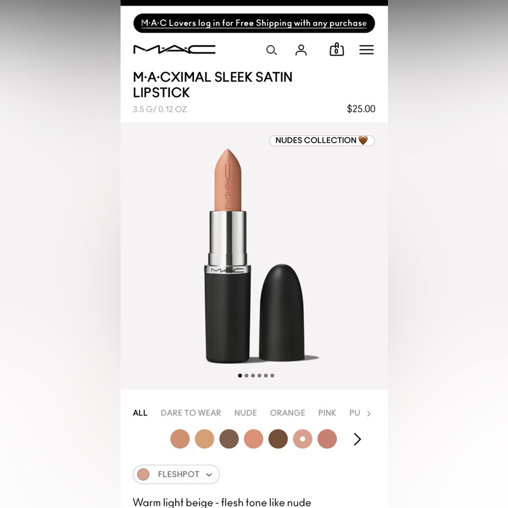 MAC sleek Satin Lipstick **color Fleshpot. Brand new in box.